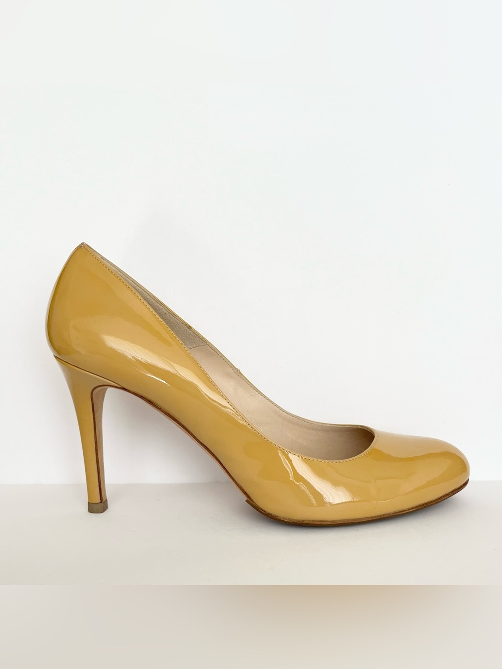L.K.Bennett Women's Patent Leather Stiletto Pumps Mustard Yellow Nude 41 (10.5)